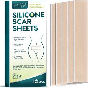 Silicone Scar Sheets, Tape, Strips, 16 Pcs 5.9″x1.6″, Healing Keloid, C-Section, Tummy Tuck – As Surgical Cream, Gel, Patch, Bandage, Pad – Surgery Scars Treatment, Scar Remover