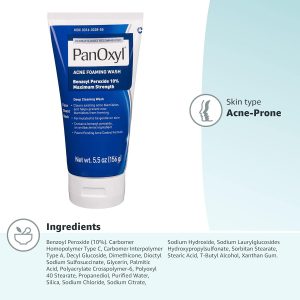 PanOxyl Acne Foaming Wash Benzoyl Peroxide 10% Maximum Strength Antimicrobial, 5.5 Oz (3 packs)